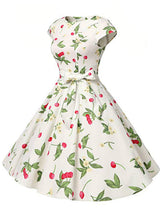 Fashion Cherry Print Cap Sleeve Vintage Dress 