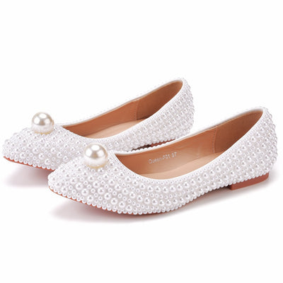 Shallow-bottomed Pointed Pearl Wedding Shoes