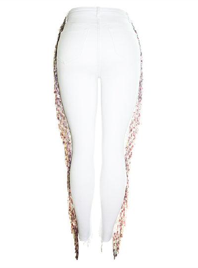 Flashes Beads Pants White Jeans