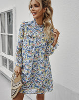 High Neck Temperament Chiffon Printed Dress