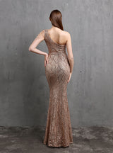 Women One Shoulder Sequins Party Dress