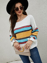 Striped Color Matching Collared Sweater