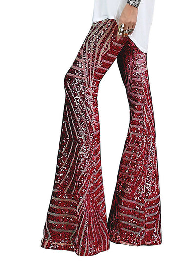 Women Sequined Hgh Waist Flared Wide Leg Pants