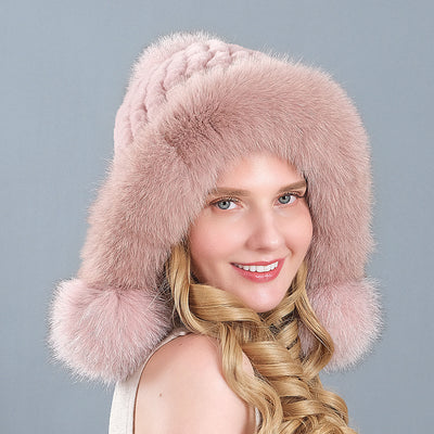 Women's Rex Fur Hats Winter Ear Hats