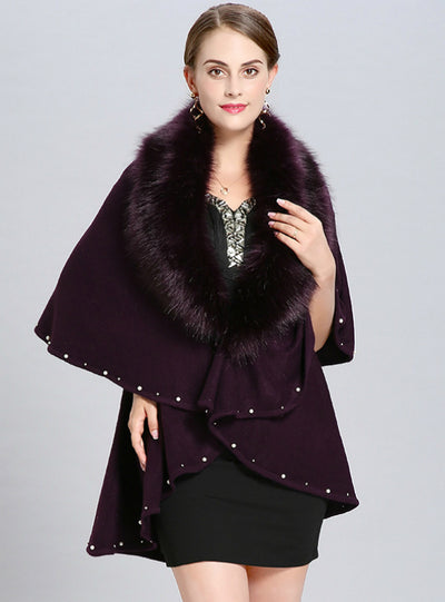 Knitted Sweater Cardigan Female Fox Fur Shawl Cape