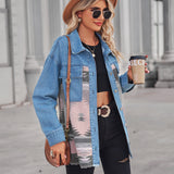 Loose Geometric Pattern Denim Splicing Jacket