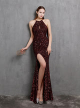 Party Club Halter Sequins Split Prom Dress