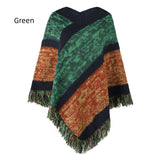 Colored Striped Knitted Cloak Fringed Shawl