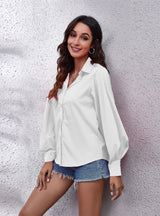 Lantern Solid Color Lapel Long Sleeve Shirt