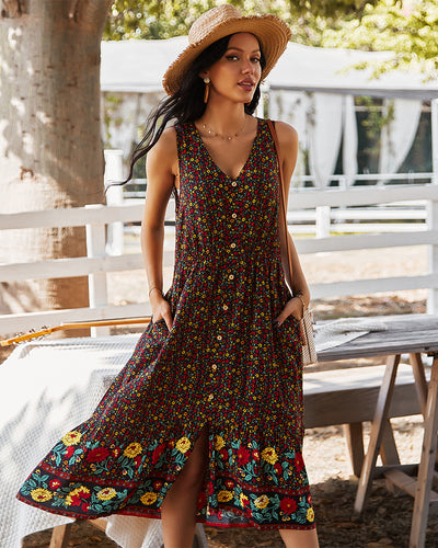 Bohemian V-neck Printed Dress