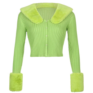 Thin Furry Knitted Cardigan Sweater Women