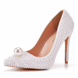 Pearl Stiletto Heels Pointed Wedding Shoes