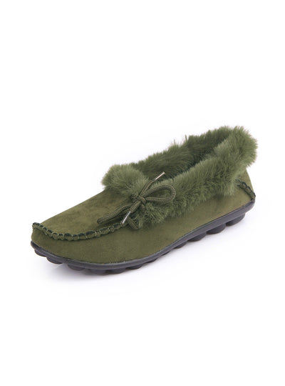 Flats Heel Shoes Warm Fur Winter Round Toe Female