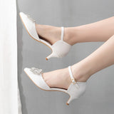 Square Buckle Pointed Beading Sandals