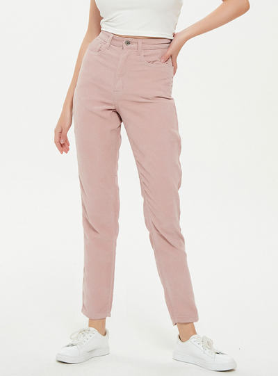 Straight Thick Grain Pink Corduroy Pant