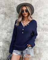 V-neck Single-breasted Long Sleeve Sweater