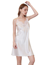 Sexy Satin Silk Pajamas Lace Nightgown