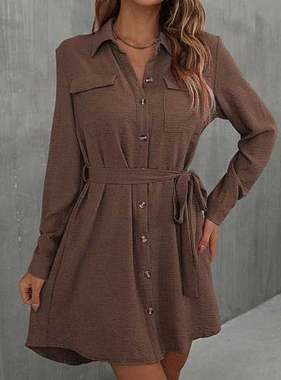 Lapel Lace-up Shirt Dress