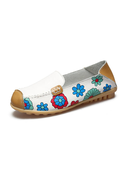 Flower Print Women Genuine Leather Shoes