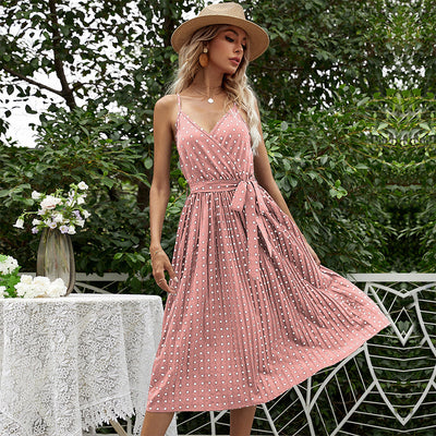 Long Wave Sling Pleated Dress