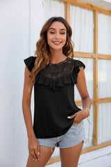 Round Neck Lace Pleated Casual Shirt