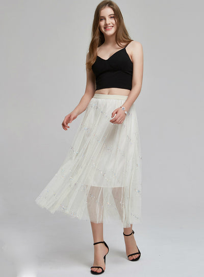 Star Mesh Skirt Mid-length Tulle Skirt