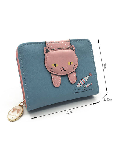 Women Cute Cat Wallet Small Zipper Girl 