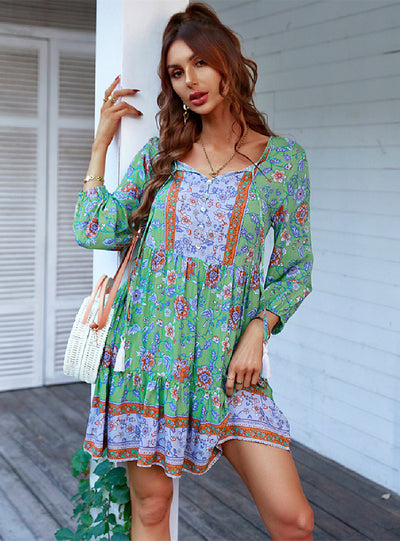 Bohemian Print Short Casual Dress