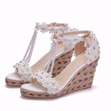 Waterproof Platform Toe Rainbow Lace Beaded Sandals