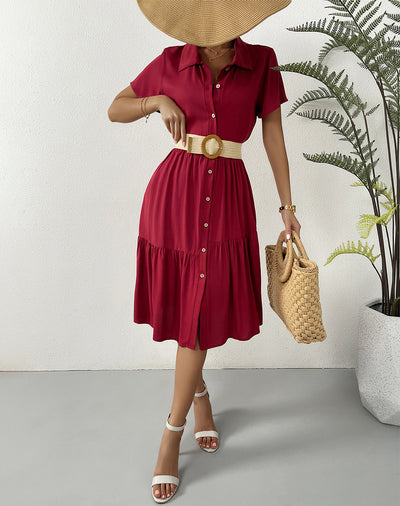 Solid Button Casual Dress