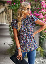 Loose Casual Floral Round Neck Shirt