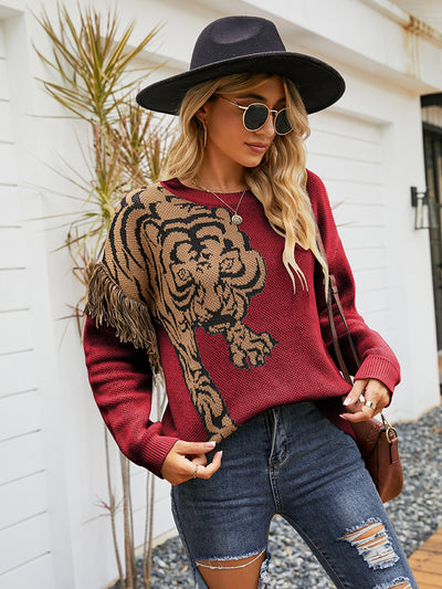 Loose Pullover Tiger Pattern Sweater