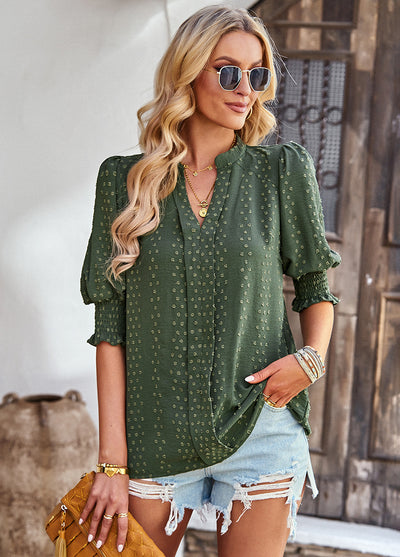 V-neck Five-point Sleeve Shirt