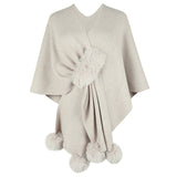 Solid Color Wool Ball Cardigan Sweater Cloak Shawl