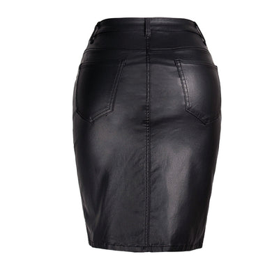 PU Black Split Hip Skirt