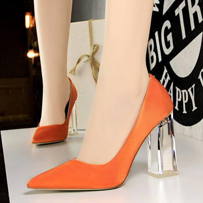 Satin Shallow Mouth Pointed Heel Shoes