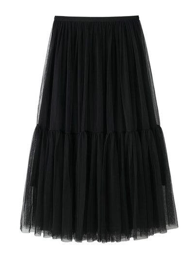 High Waist Stitching Pleated Gauze Skirt