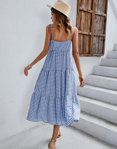 Women Straps Plaid Dress