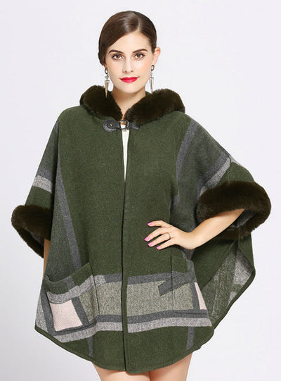 Loose Collar Pocket Knitted Cardigan Shawl Cape