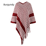 Knitwear Striped Tassel Cloak Shawl Coat