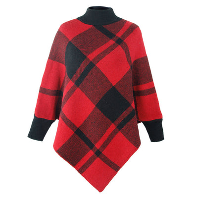 Colourful Plaid Bat Sleeve Knitted Cloak Shawl