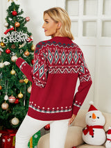 Rhombic Pattern Loose Pullover Christmas Sweater