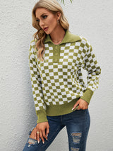 Turtleneck Plaid Color Matching Sweater