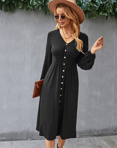 A-line V-neck Long Sleeve dress