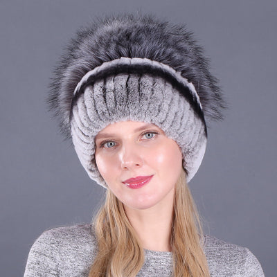 Rabbit Fur Hat Female Winter Rex Fur Winter