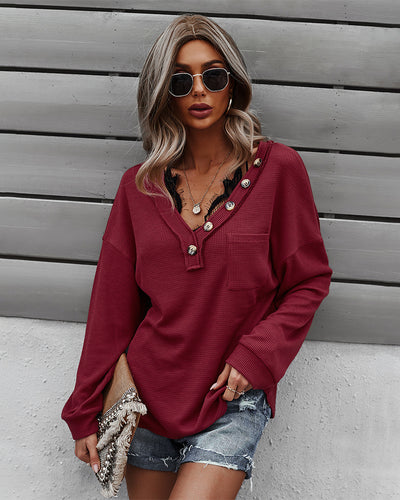 V-neck Knitted Long Sleeve Top