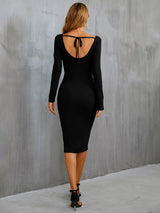 Sexy Drawstring Slit Long Sleeve Dress