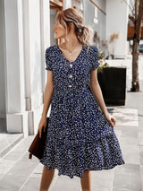 Women V-neck Short Print Dress