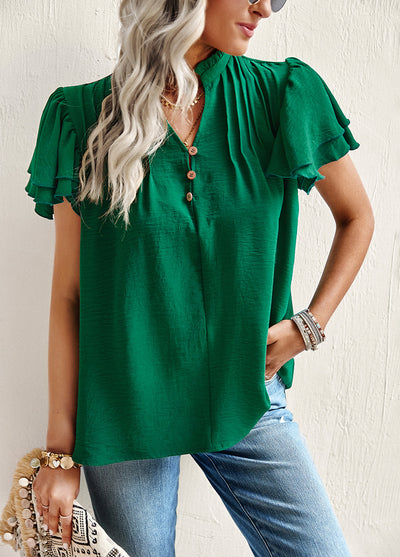 Women Short-sleeved Ruffled Shirt