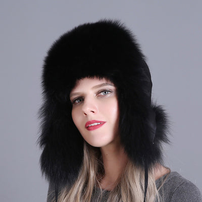 Curled Top Fox Fur Warm Ladies Hat Winter